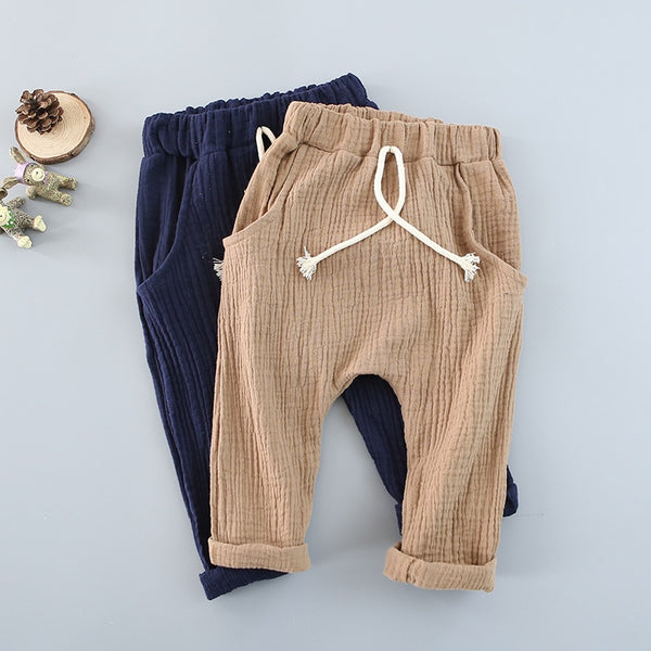 Solid linen soft children pants