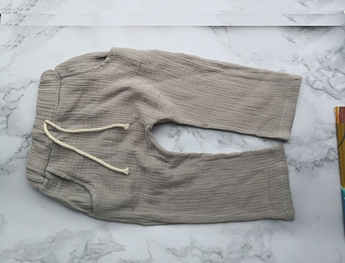 Solid linen soft children pants