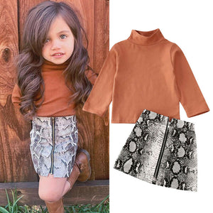 Toddler Print Zipper Skirt Outfit Set