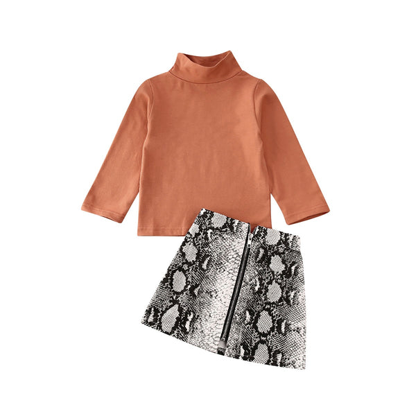 Toddler Print Zipper Skirt Outfit Set