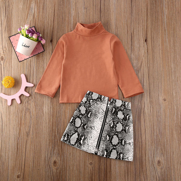 Toddler Print Zipper Skirt Outfit Set