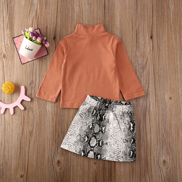 Toddler Print Zipper Skirt Outfit Set