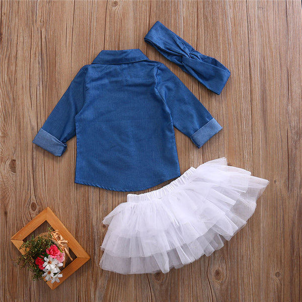 Baby Denim Shirt Top +Tutu Skirts