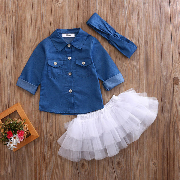 Baby Denim Shirt Top +Tutu Skirts