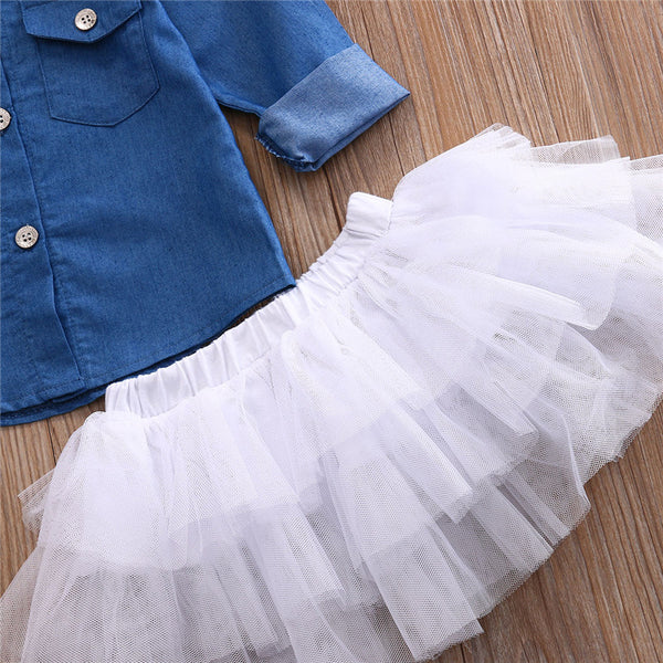 Baby Denim Shirt Top +Tutu Skirts