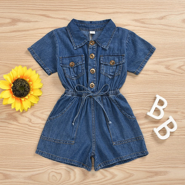 Sleeve Blue Denim Jumpsuit Romper