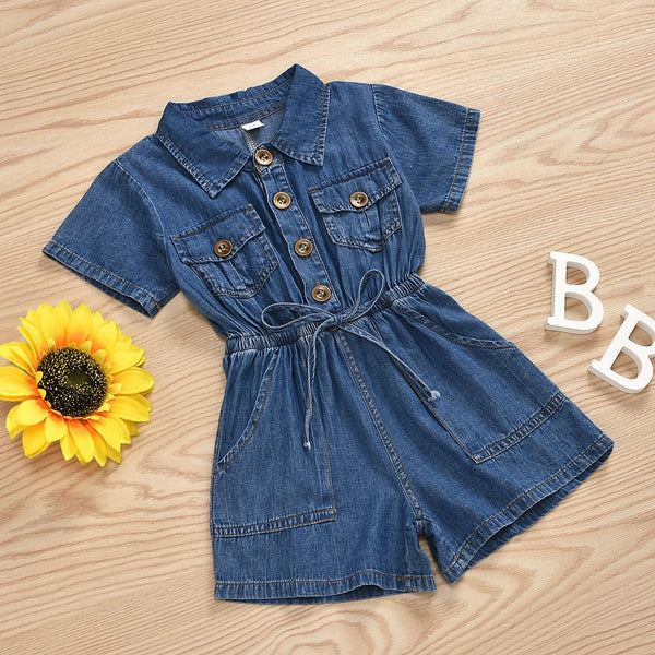 Sleeve Blue Denim Jumpsuit Romper