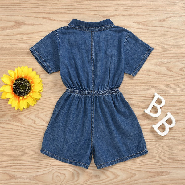 Sleeve Blue Denim Jumpsuit Romper