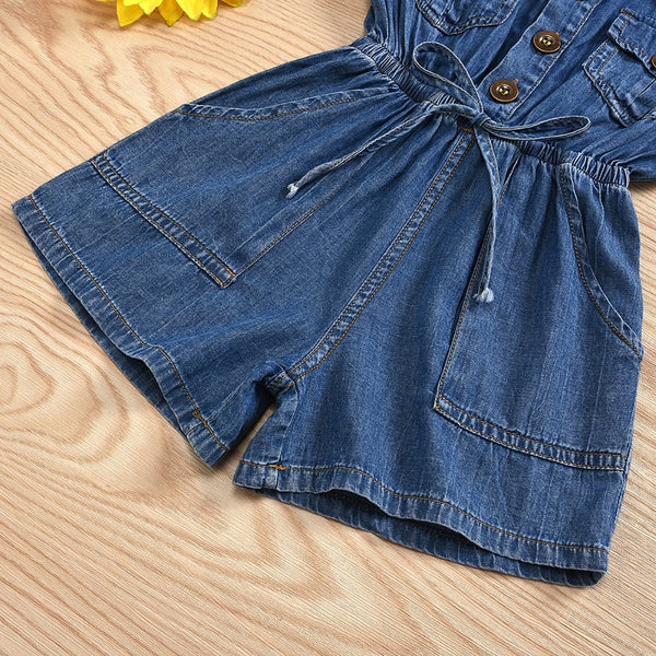 Sleeve Blue Denim Jumpsuit Romper