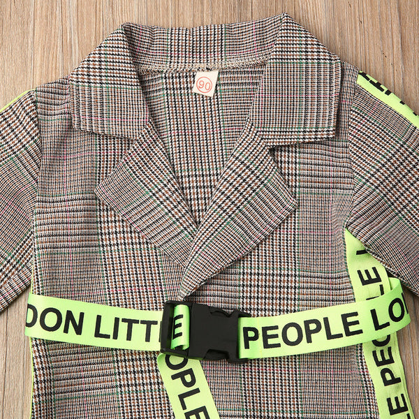 Belted Plaid Print Coat Jacket