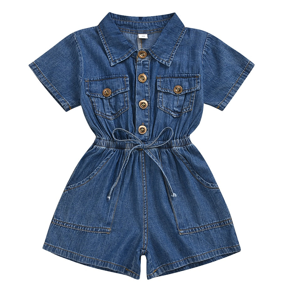 Sleeve Blue Denim Jumpsuit Romper