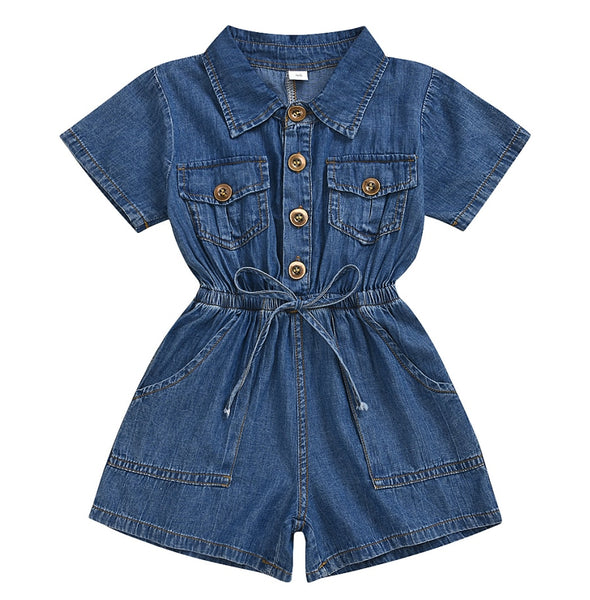 Sleeve Blue Denim Jumpsuit Romper