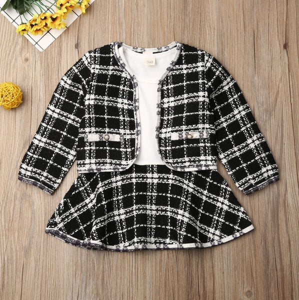 Long Sleeve Plaid Coat Tops+Dress