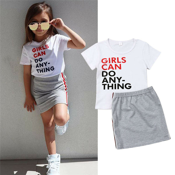 Sleeve Letter Print Tops Mini Skirts