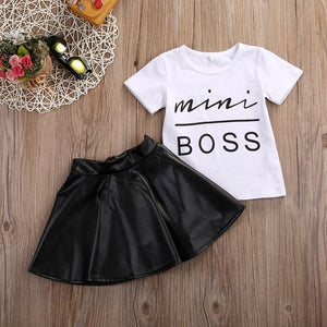 Mini Boss Graphic T-shirt and Skirt Set